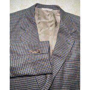 Stafford Men Houndstooth Wool Blazer Jacket Wool Size 48R USA Office Casual READ